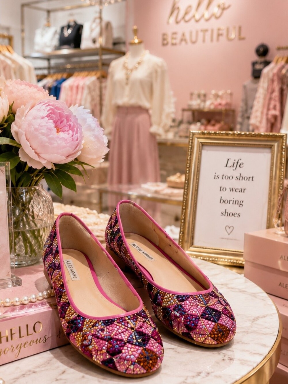 Alex Marie Rhinestone Ballet Flats 7.5M Pink Sparkle Barbiecore Tea Party Glam